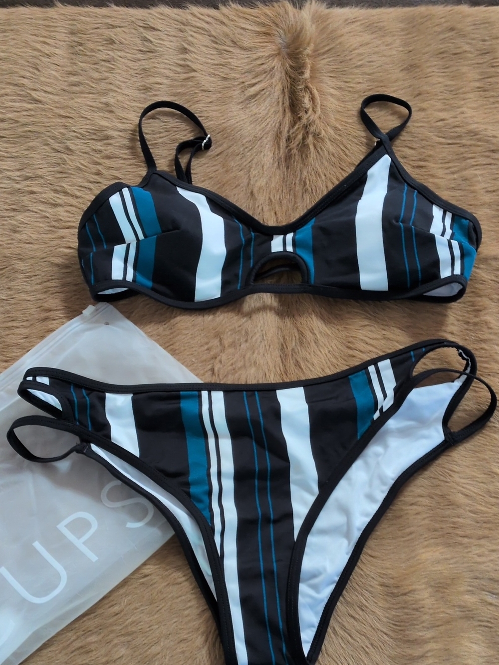 Cupshe Striped Black & Teal Two-Piece Swim Set